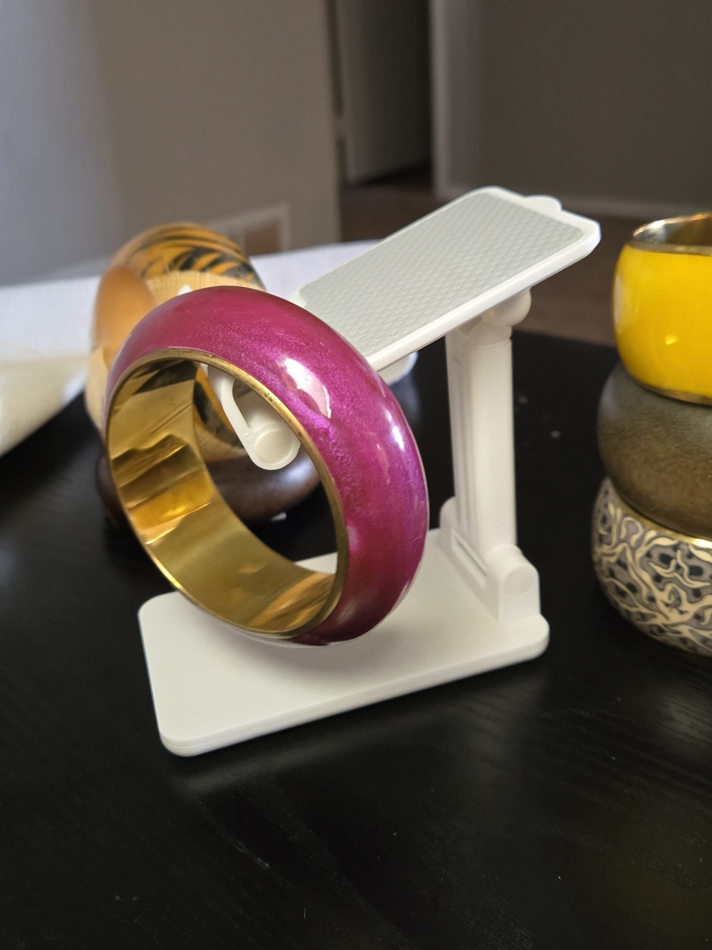 Women’s Magenta Enamel and Gold-Tone Dome Bangle Bracelet